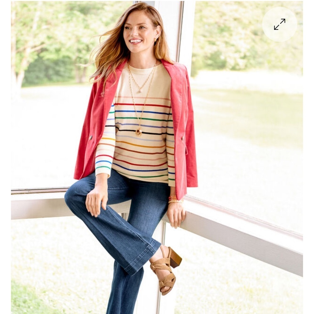 Talbots Breton Stripe Sweater cashmere blend coastal lightweight Sz Medium